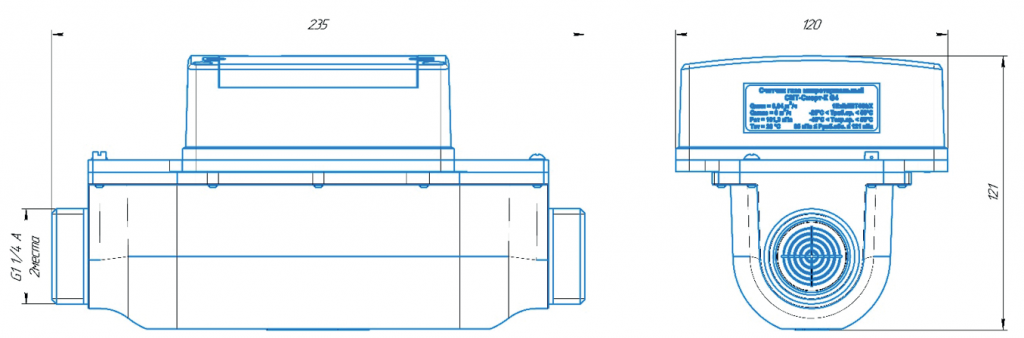 Габаритные и присоединительные размеры счётчиков СМТ-Смарт